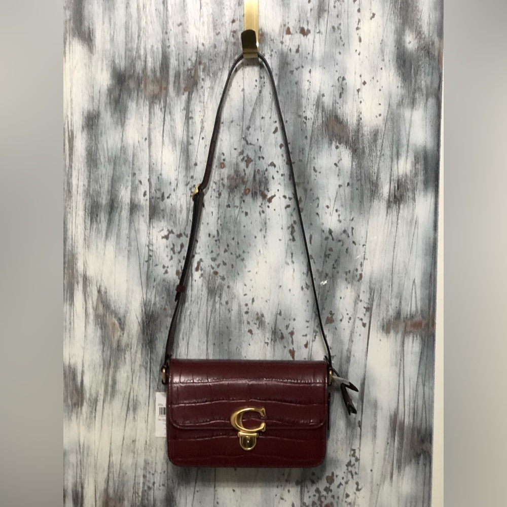 COACH Embossed Croc Studio Shoulder Bag ~ Wine ~ NWT - Picture 2 of 12